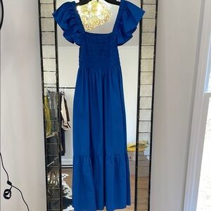 Chic Blue Dress with Ruffle Sleeves
